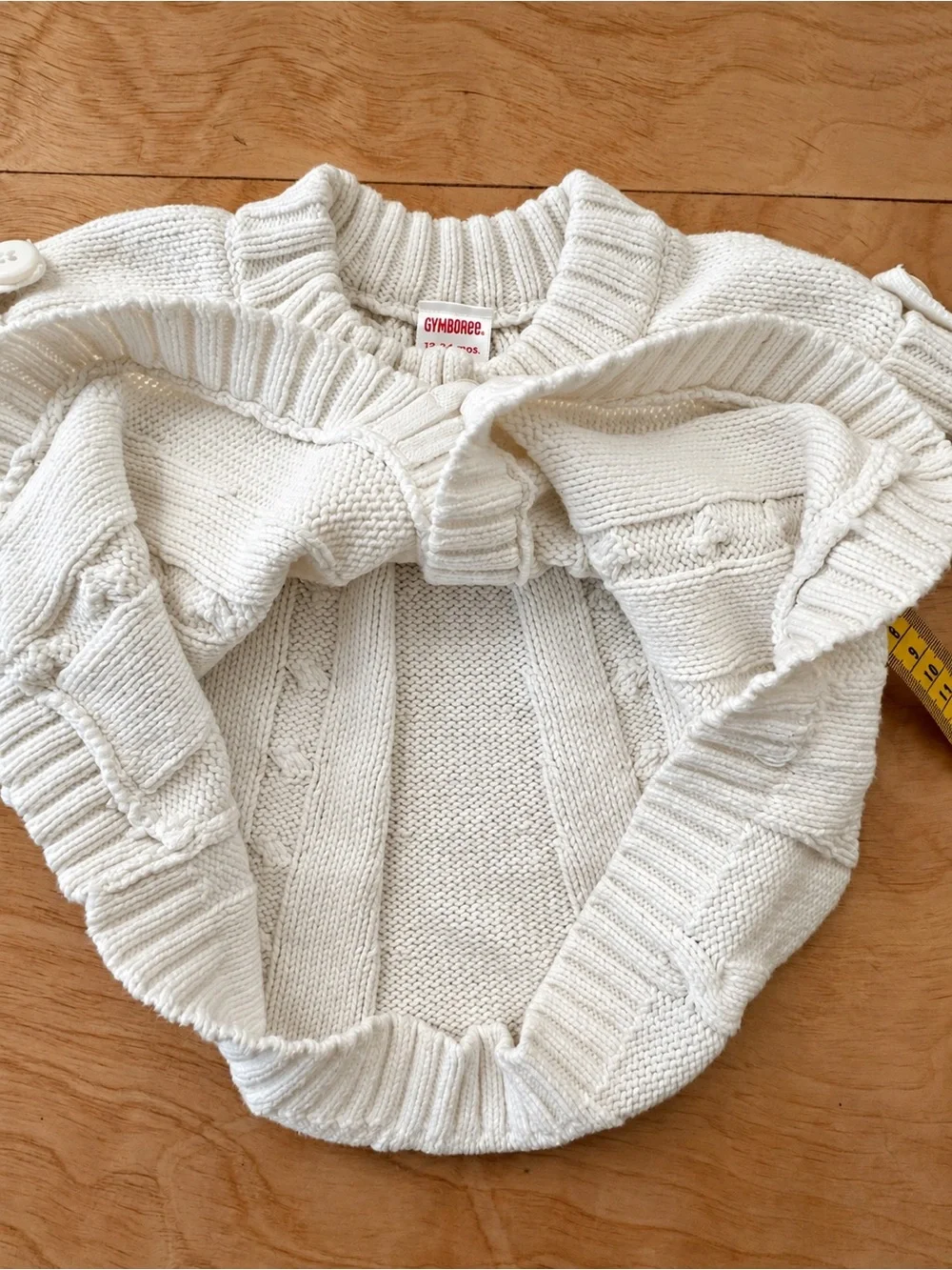 Vintage Gymboree 18-24M Ivory Cable Knit Short Sleeve Cardigan Sweater Cotton
